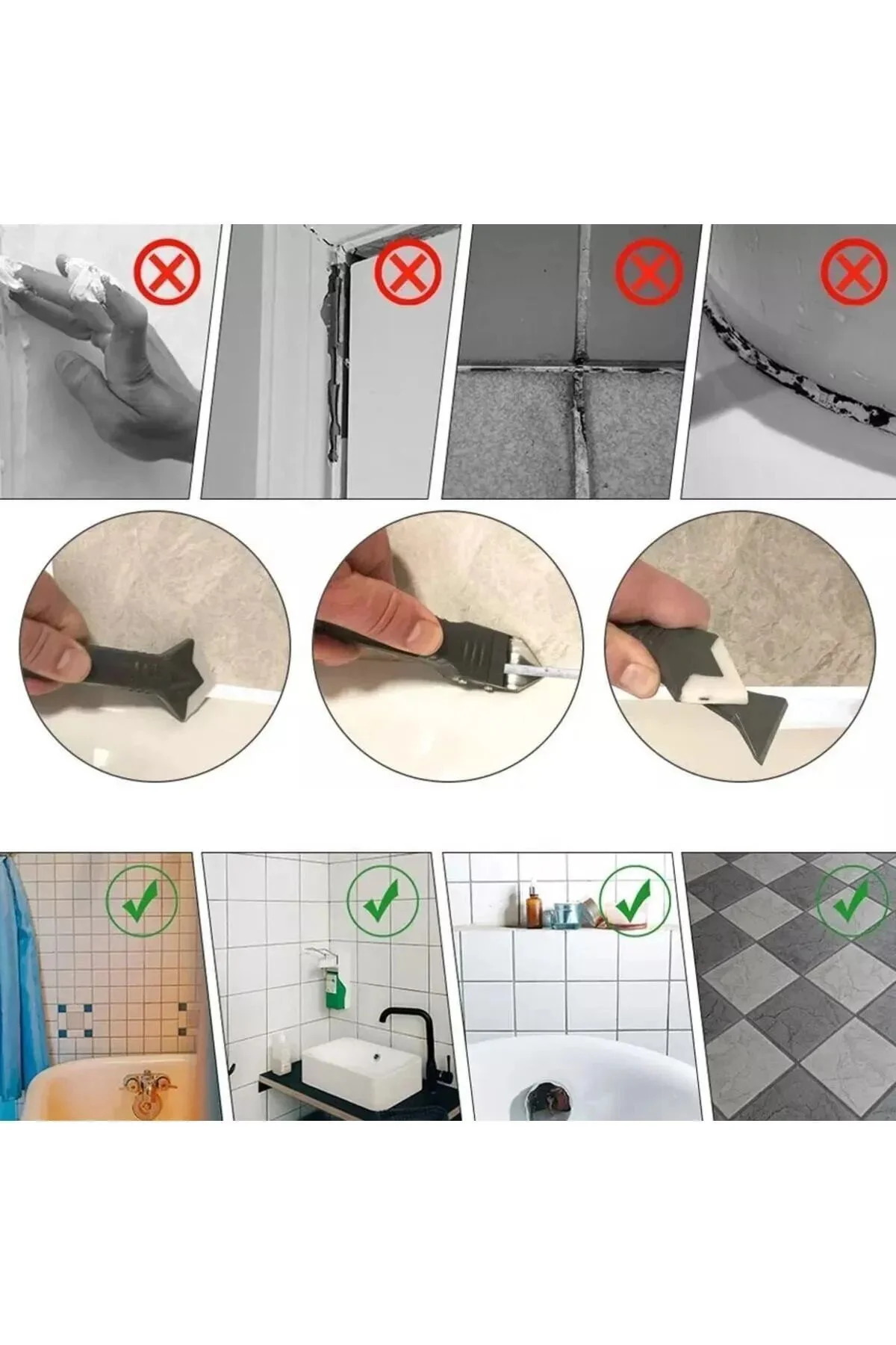 3’ü 1 Arada Fayans Derz Kazıyıcı Silikon Sökücü Siyirici Uygulama