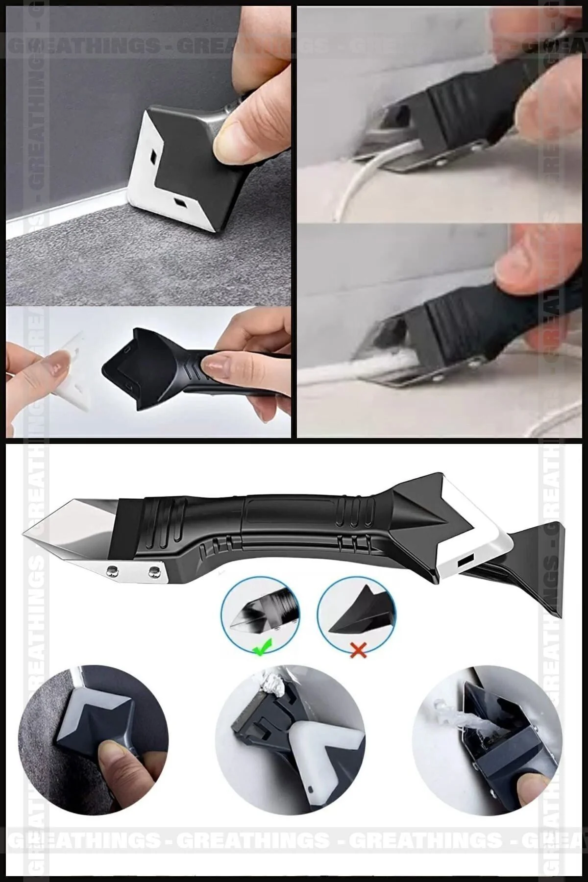 3'ü 1 Arada Fayans Derz Dolgu Kazıyıcı Sıyırıcı Silikon Sökücü Ve