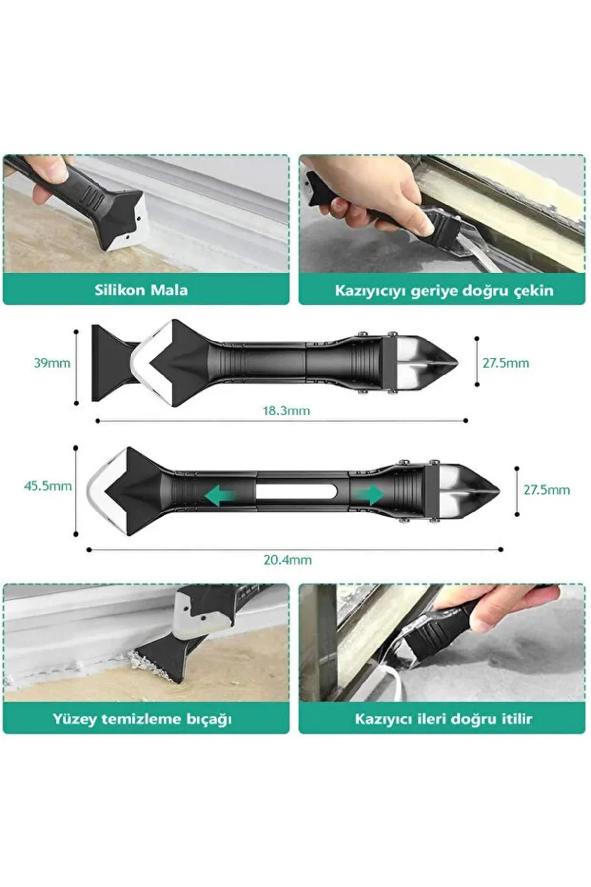 3'ü 1 Arada Fayans Derz Dolgu Kazıyıcı Sıyırıcı Silikon Sökücü