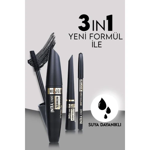 3'ü 1 Arada Göz Makyajı Seti - Eyeliner, Maskara, Kalem