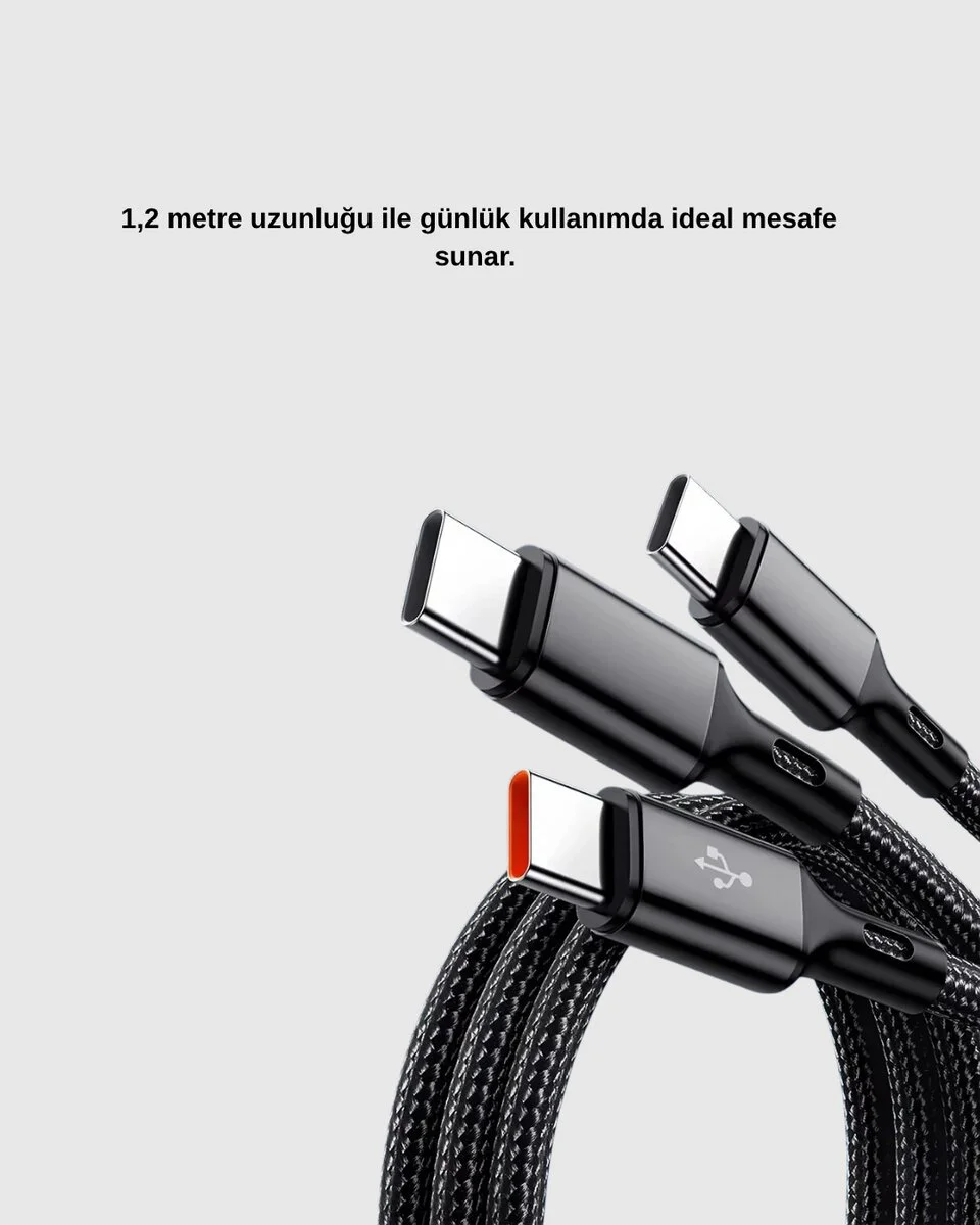 3’ü 1 Arada Hızlı Şarj Kablosu: iOS Android Type-C Uyumlu ve Dayanıklı