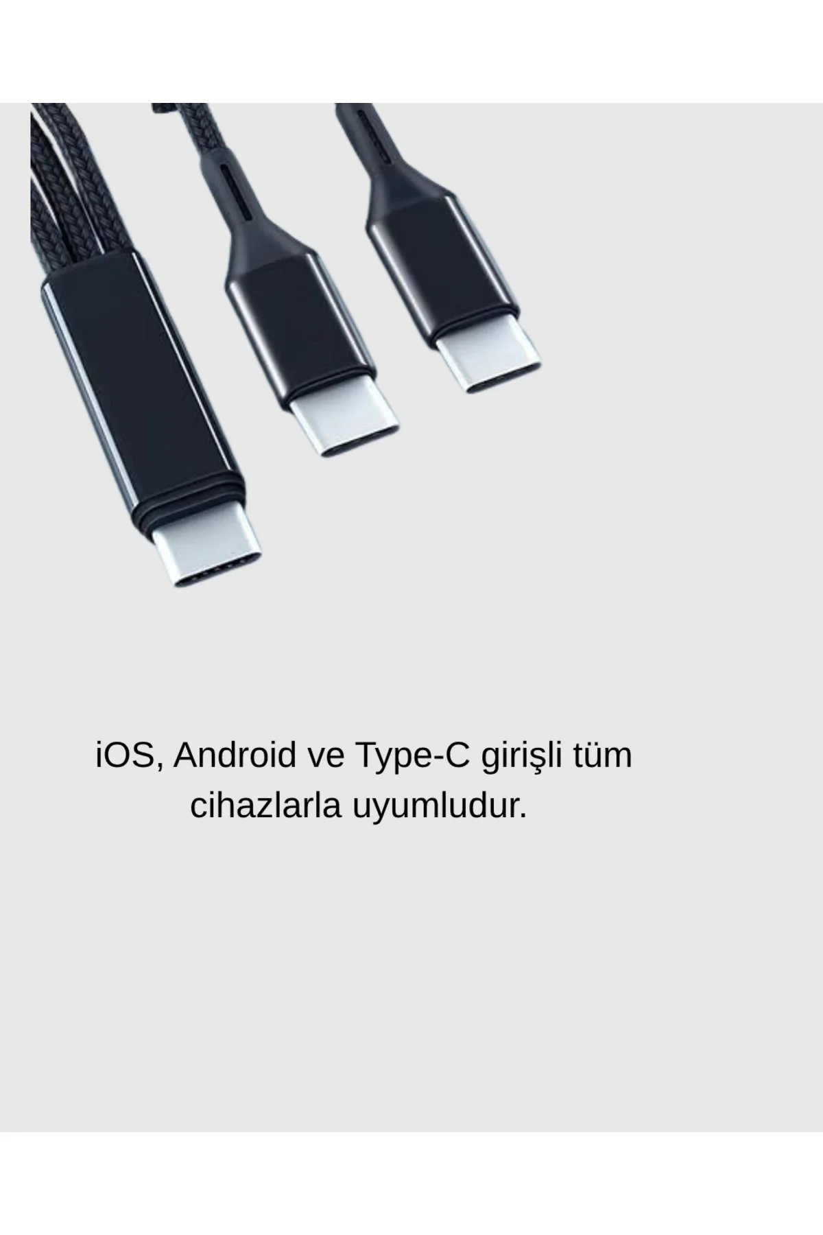3’ü 1 Arada Hızlı Şarj Kablosu iOS Android Type-C Uyumlu ve Dayanıklı