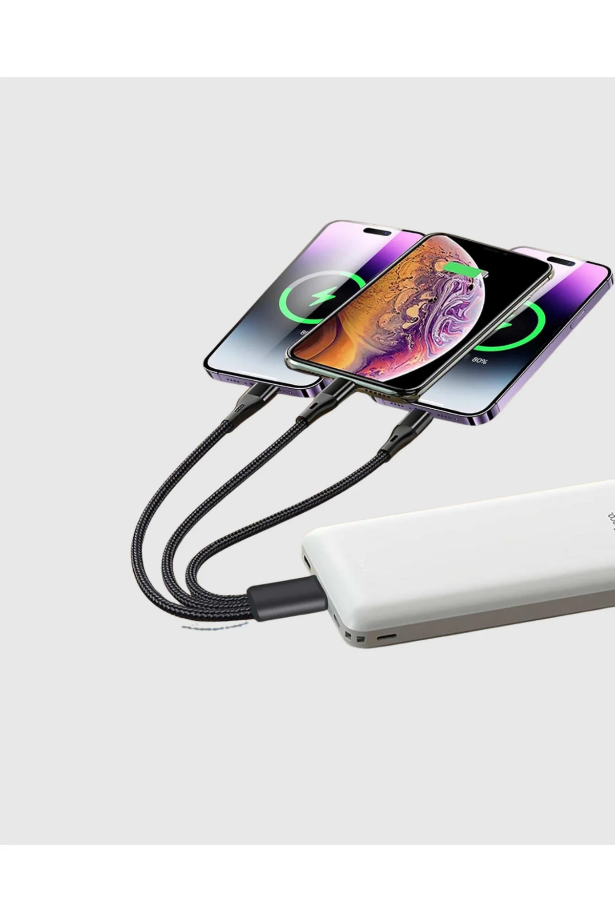 3’ü 1 Arada Hızlı Şarj Kablosu iOS Android Type-C Uyumlu ve Dayan