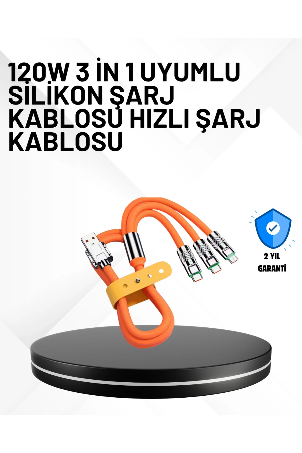 3’ü 1 Arada Kablo – 120W Hızlı Şarj ve Veri Aktarımı Özellikli