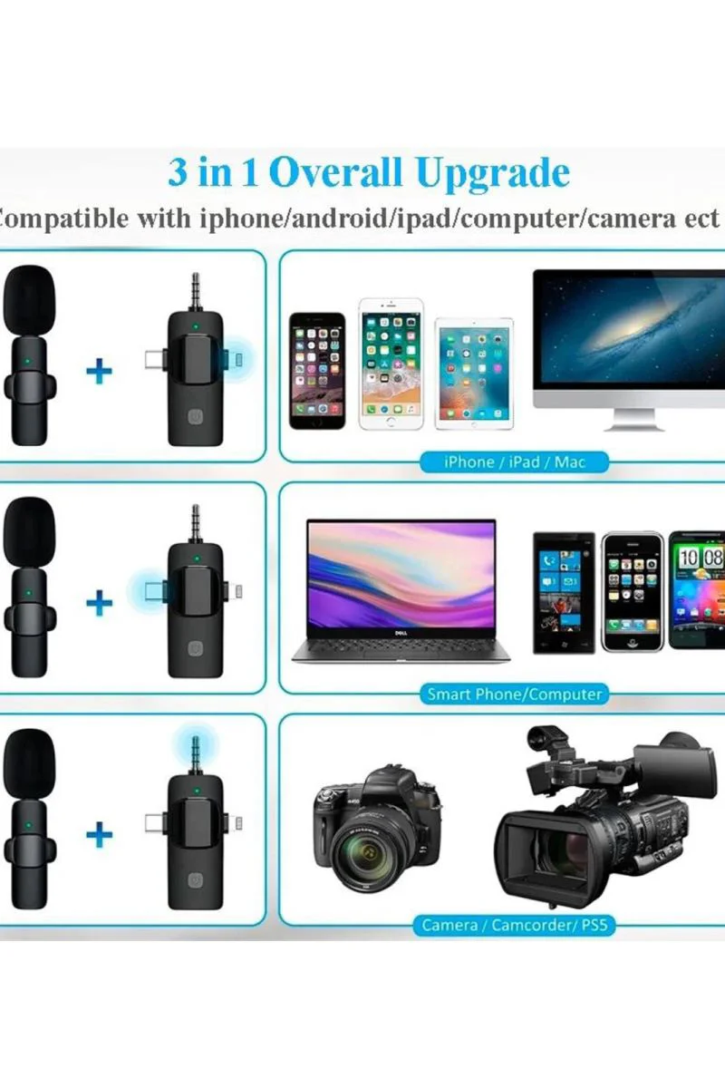 3'ü 1 Arada Kablosuz Yaka Mikrofonu – YouTube, TikTok, Facebook İçin Profesyonel Ses Fiyatı, Yorumları ve Özellikleri