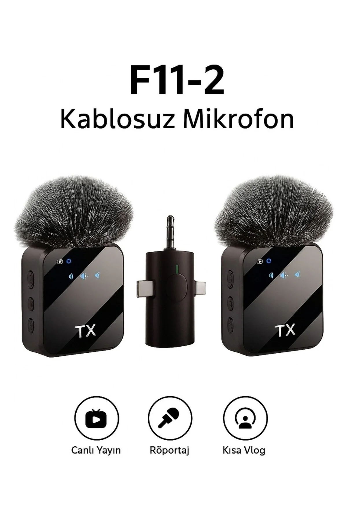 3'ü 1 Arada Kablosuz Yaka Mikrofonu Seti ile Type-C, Lightning ve Jack Girişli Cihazlarda Kayıt