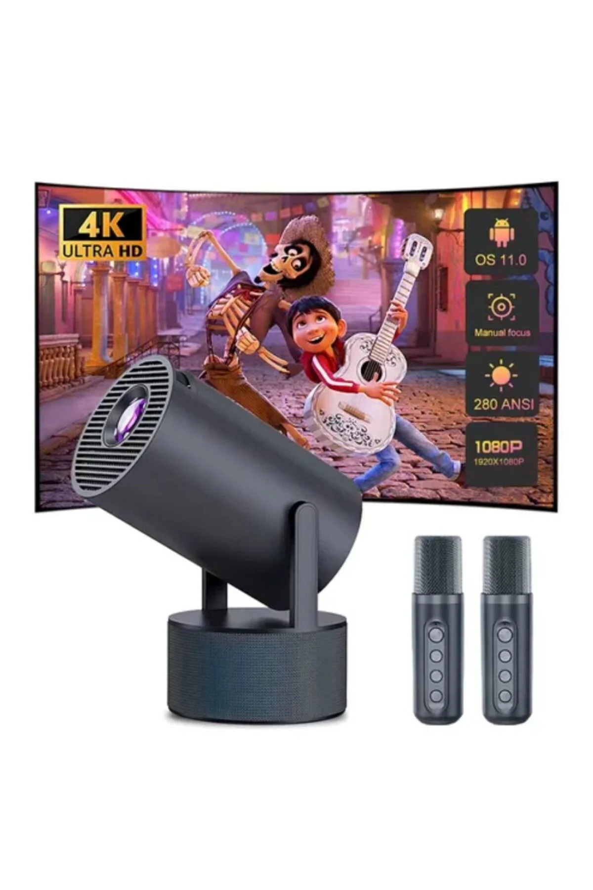 3ü 1 Arada Karaoke Ve Projeksiyon Sistemi Çift Mikrofon Destekli