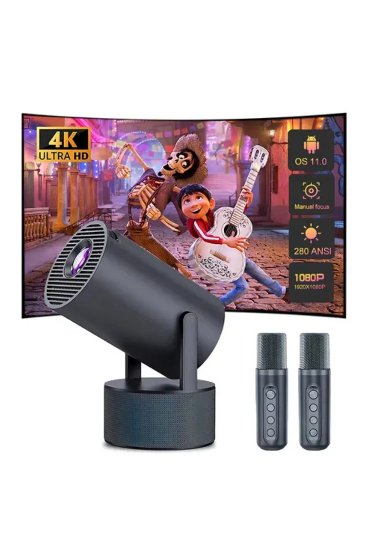 3ü 1 Arada Karaoke ve Projeksiyon Sistemi Çift Mikrofon Destekli - Lisinya