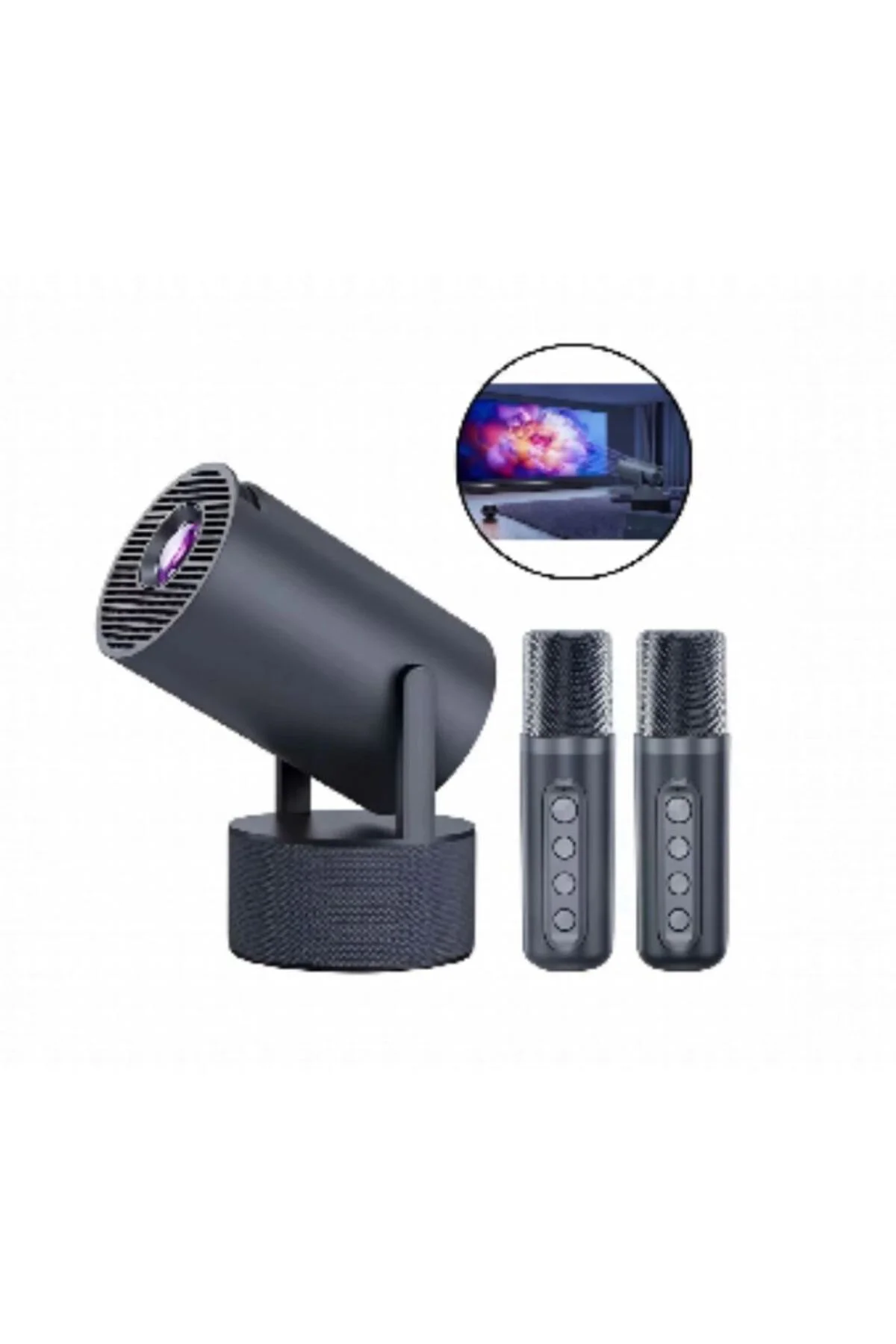3ü 1 Arada Karaoke Ve Projeksiyon Sistemi Çift Mikrofon Destekli