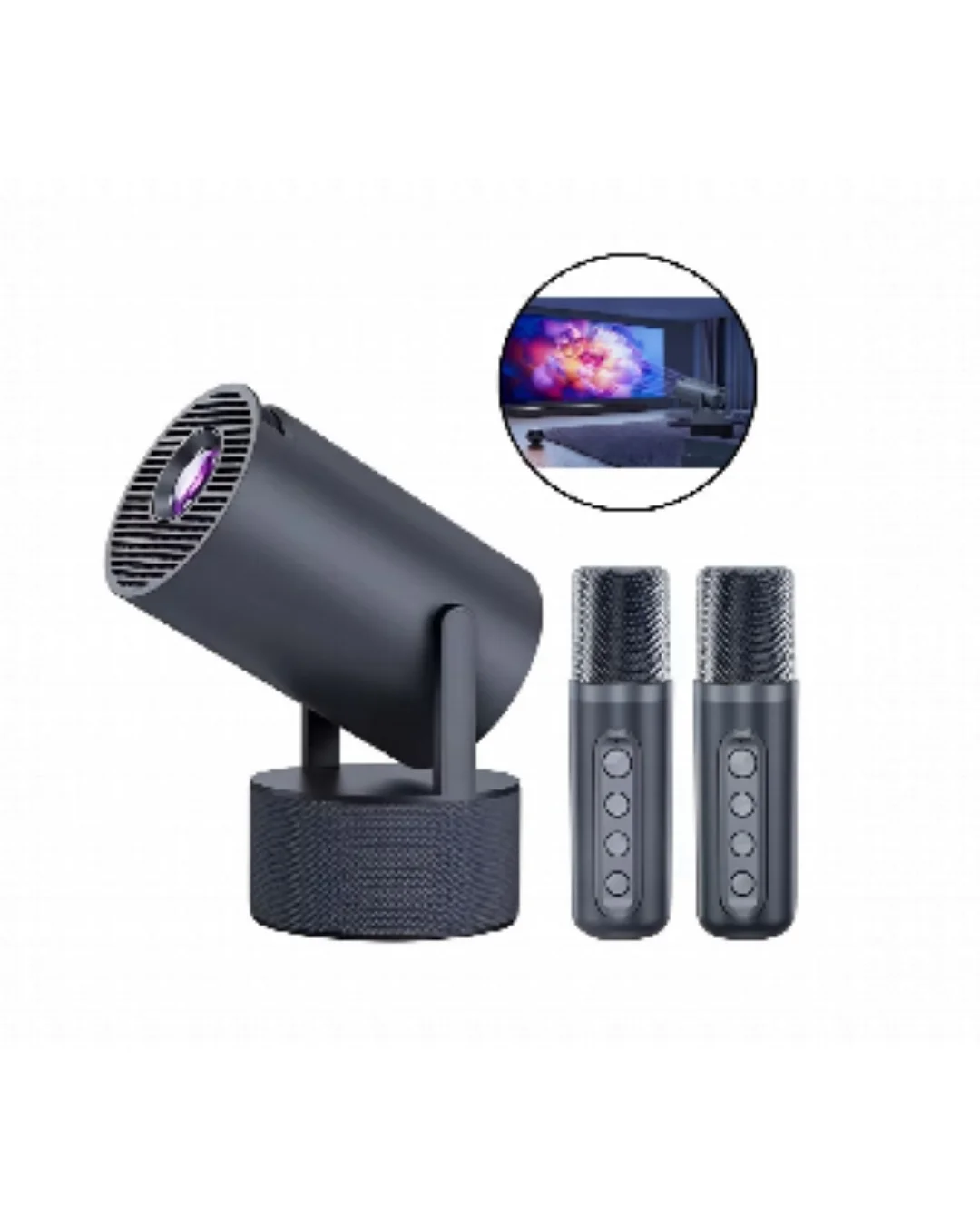 3ü 1 Arada Karaoke ve Projeksiyon Sistemi Çift Mikrofon Destekli