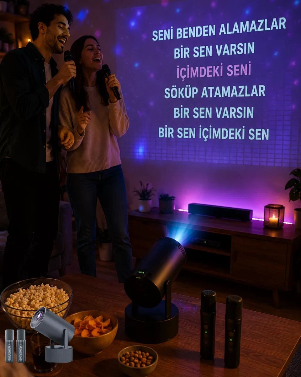 3ü 1 Arada Karaoke ve Projeksiyon Sistemi - Evde Profesyonel Sinema ve Eğlence Deneyimi