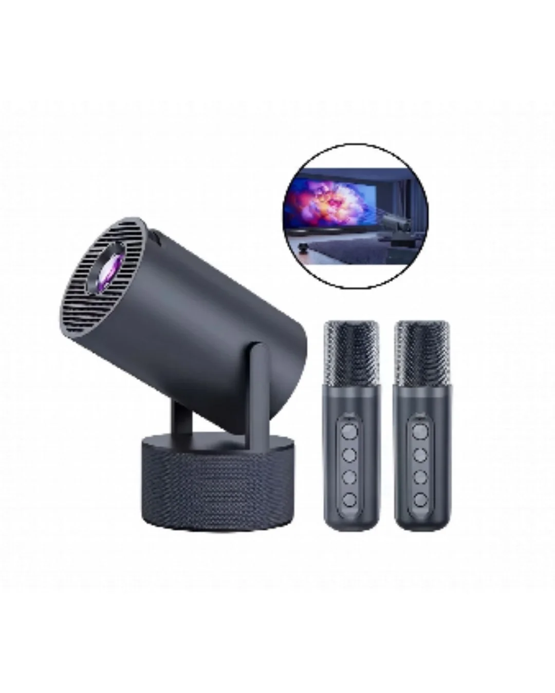 3ü 1 Arada Karaoke ve Projeksiyon Sistemi Çift Mikrofon Destekli
