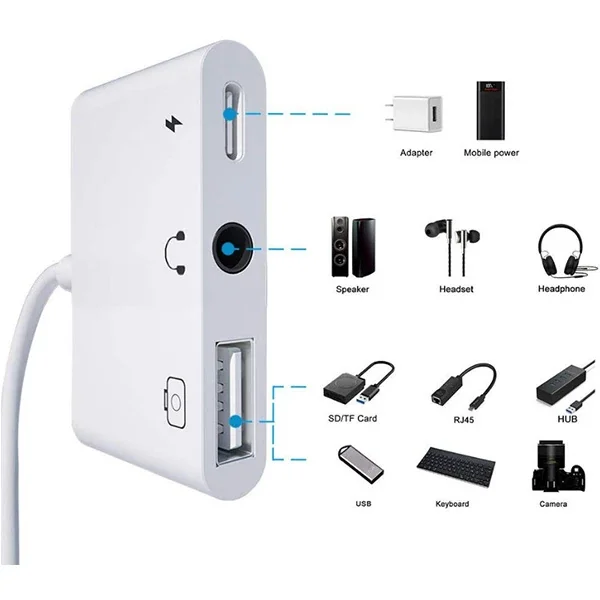 3'ü 1 Arada Lightning Kulaklık + USB Kamera Okuyucu OTG - iPhone iPad için Hızlı Dosya Aktarım