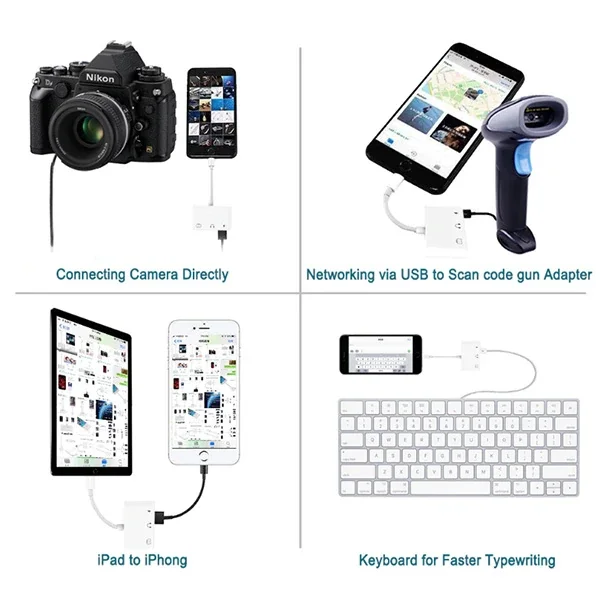 3'ü 1 Arada Lightning Kulaklık + USB Kamera Okuyucu OTG - iPhone iPad için Hızlı Dosya Aktarım