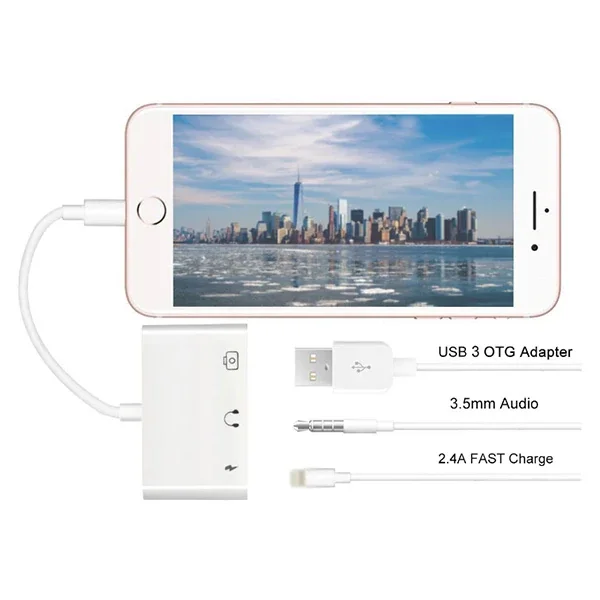 3'ü 1 Arada Lightning Kulaklık + USB Kamera Okuyucu OTG - iPhone iPad için Hızlı Dosya Aktarım