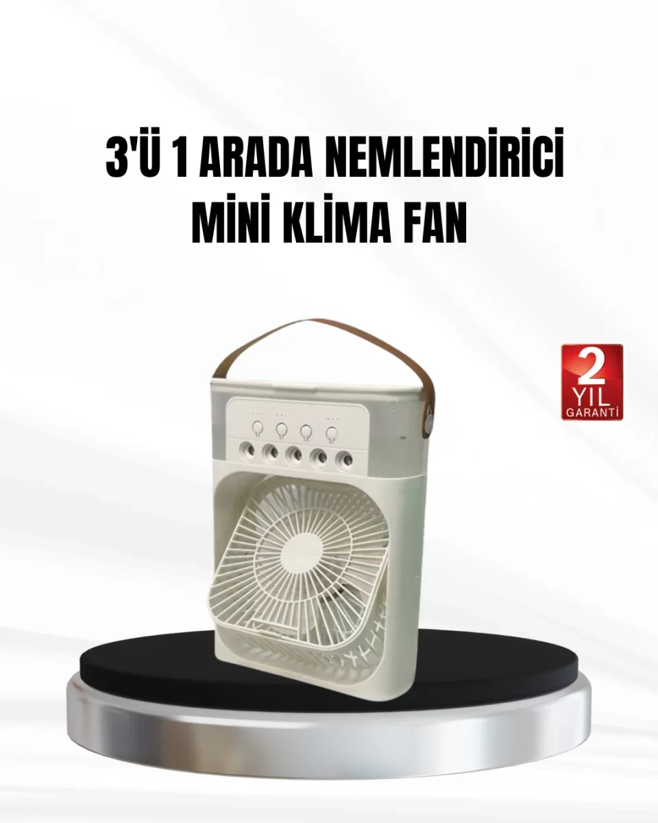 3’ü 1 Arada Mini Klima Fan USB Şarjlı, 7 Renk Gece Lambalı ve Nemlendirici - Lisinya