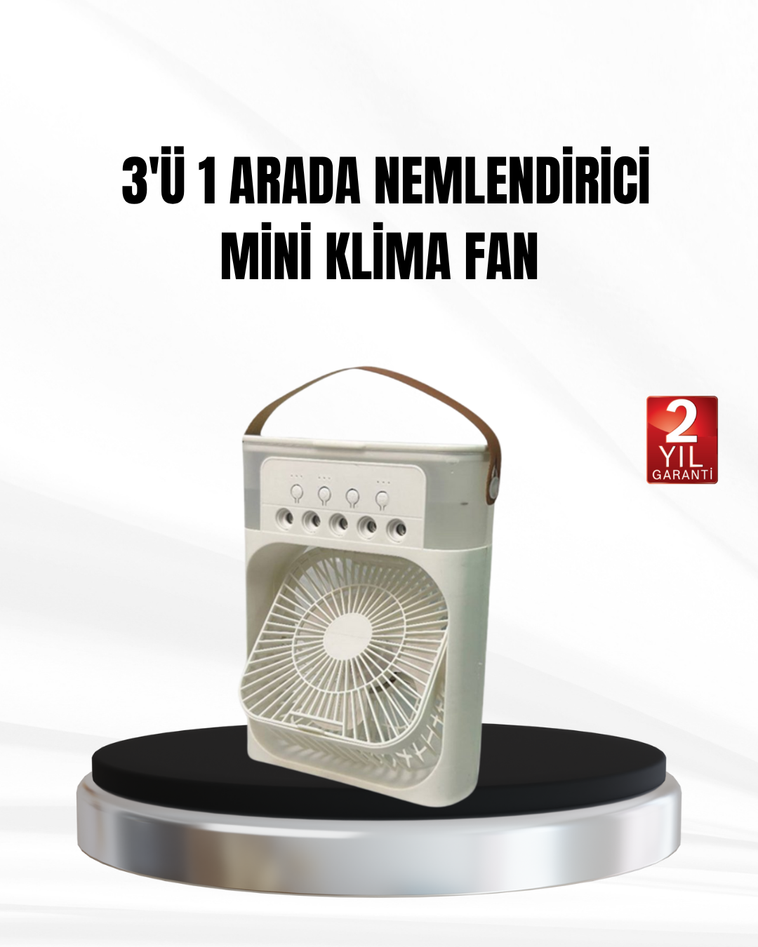 3’ü 1 Arada Mini Klima Fan USB Şarjlı, 7 Renk Gece Lambalı ve Nem