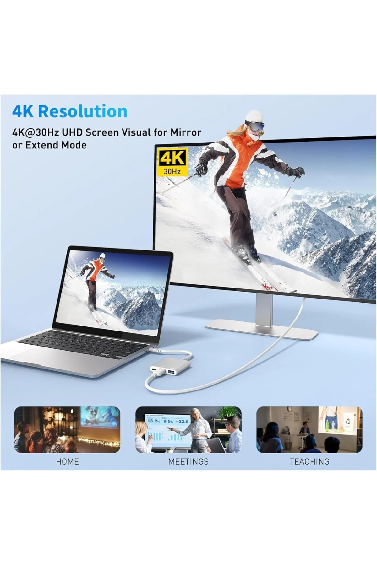 3'ü 1 Arada Type-C Hub Adaptörü - 1 Adet Type-C 3.0, 1 Adet HDMI 