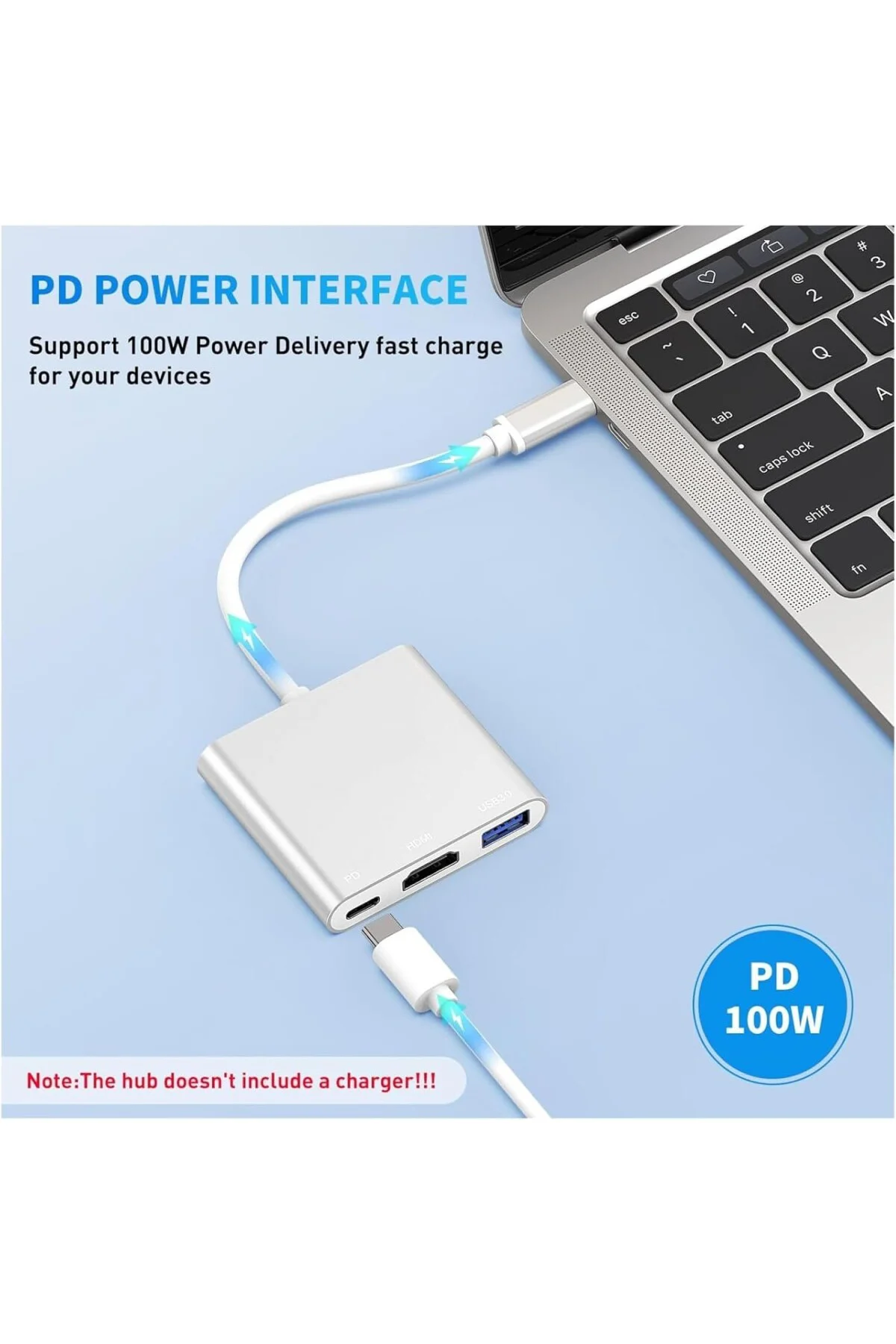 3'ü 1 Arada Type-C Hub Adaptörü - 1 Adet Type-C 3.0, 1 Adet HDMI 