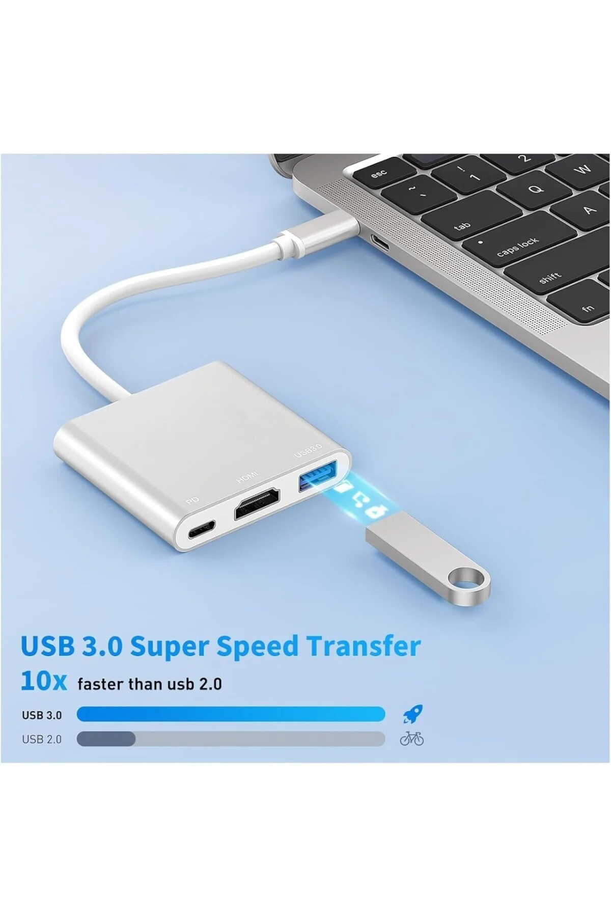 3'ü 1 Arada Type-C Hub Adaptörü - 1 Adet Type-C 3.0, 1 Adet HDMI 
