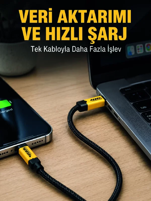 3'ü 1 Arada USB Şarj Kablosu 240W Hızlı Şarj ve Veri Aktarım Kablosu - Örgü Kaplama