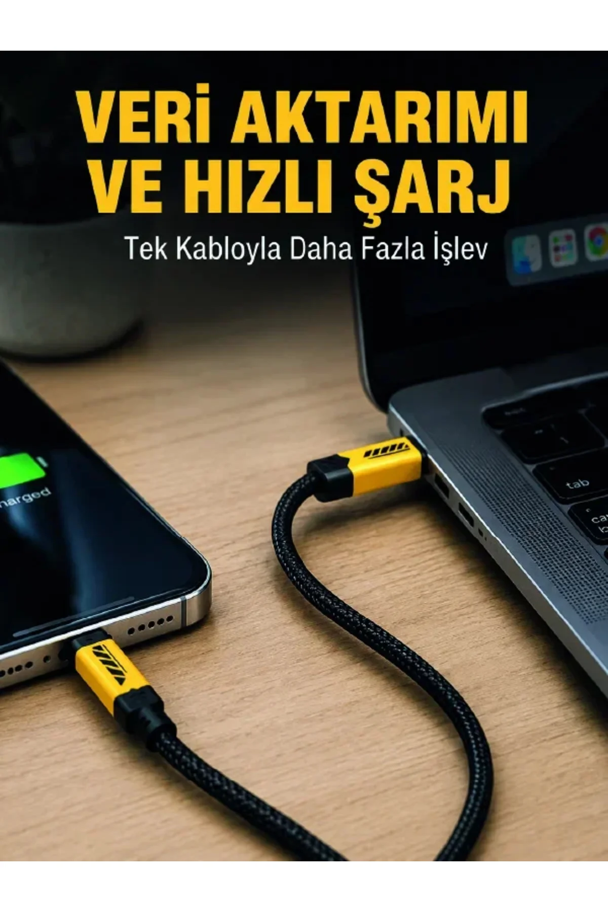 3'ü 1 Arada USB Şarj Kablosu 240W Hızlı Şarj ve Veri Aktarım Kablosu