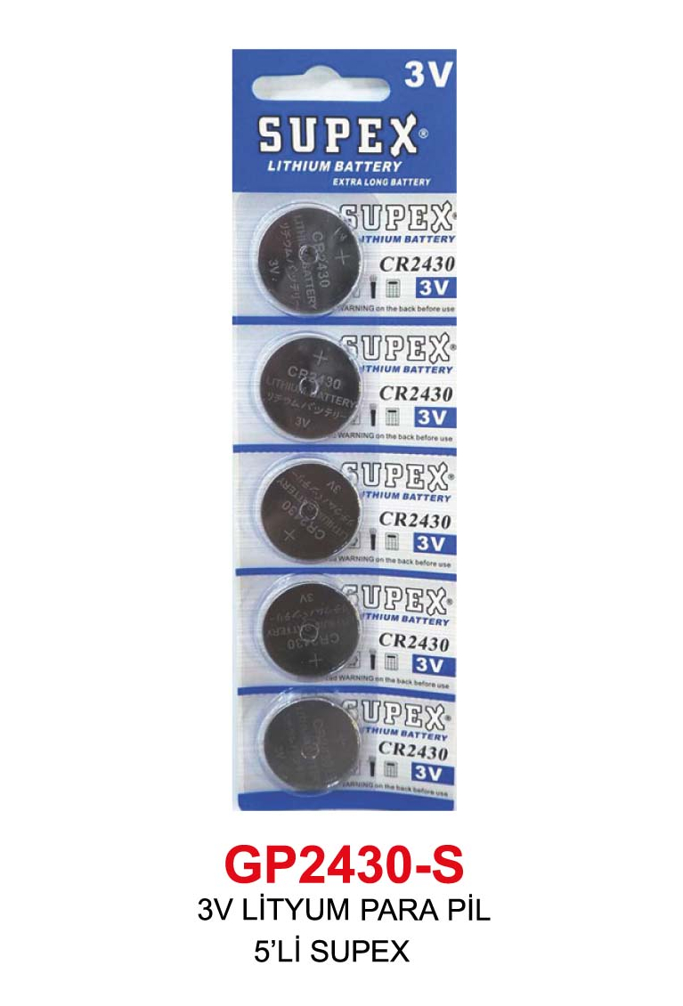 3V LİTYUM PARA PİL 5’Lİ 2430 SUPEX 3V LİTYUM PARA PİL 5’Lİ 2430 SUPEX