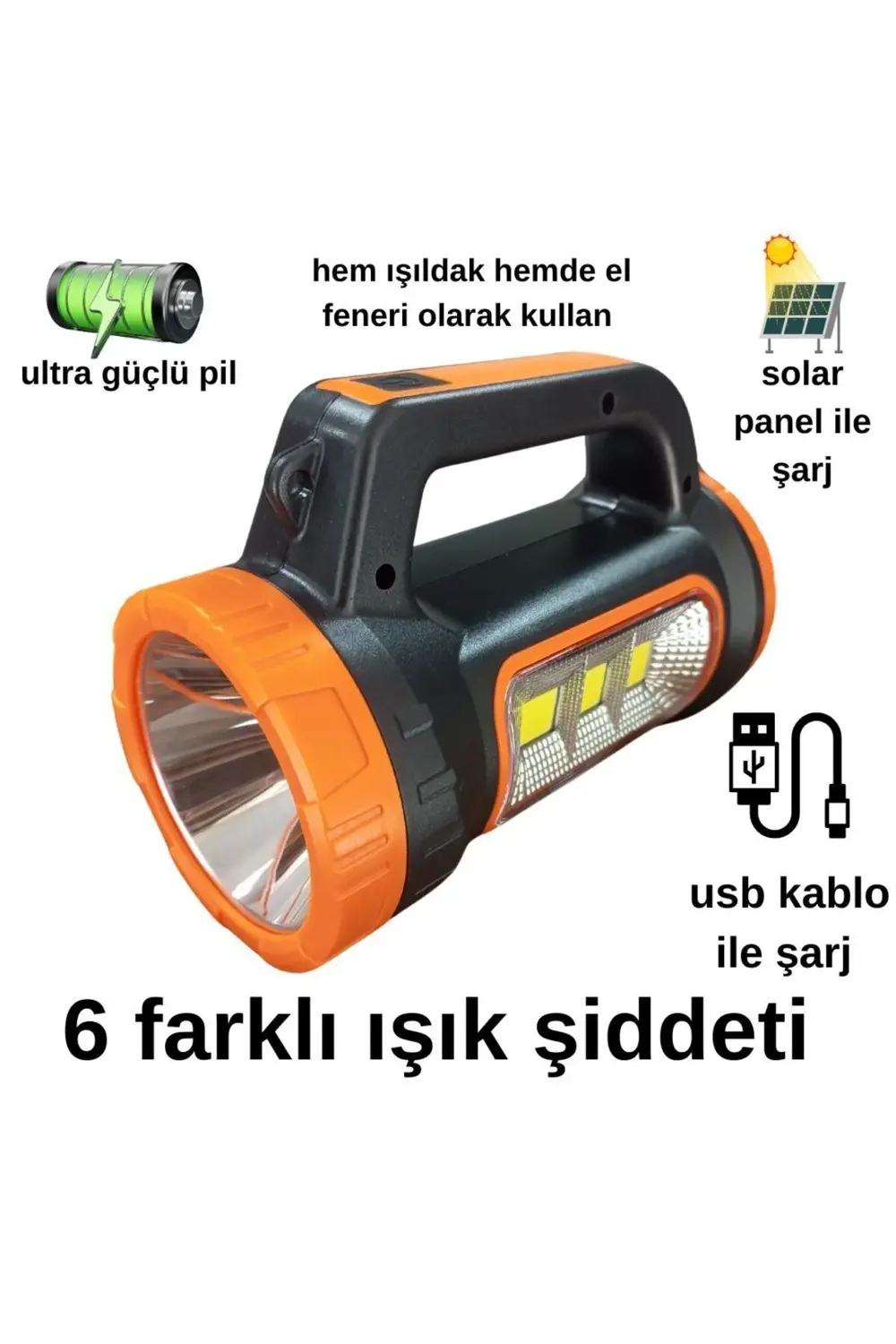 3w 15w Solar Şarjlı Led El Feneri Işıldak Projektör Kamp Avcı Fen