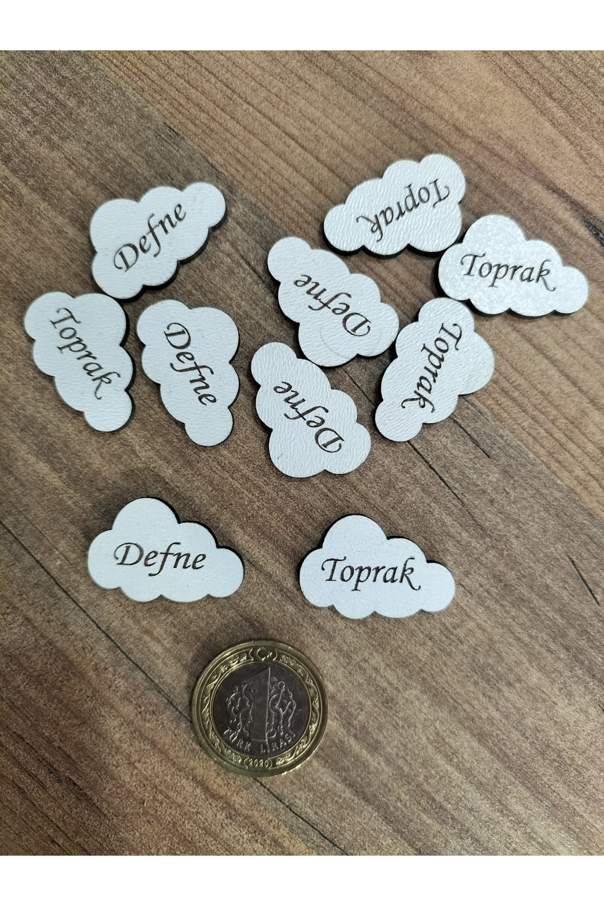 Leylaser 3X2 Cm Beyaz Ahşap Lazer Kesim Bulut Etiket İsimlik 50 Adet