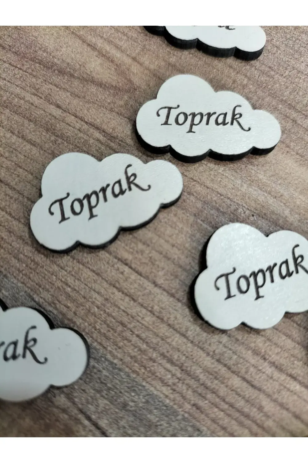 Leylaser 3X2 Cm Beyaz Ahşap Lazer Kesim Bulut Etiket İsimlik 50 Adet