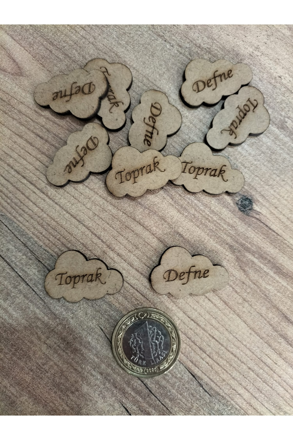 Leylaser 3X2 Cm Ham Ahşap Lazer Kesim Bulut Etiket İsimlik 20 Adet