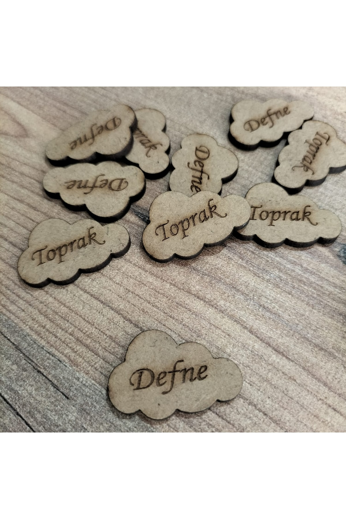 Leylaser 3X2 Cm Ham Ahşap Lazer Kesim Bulut Etiket İsimlik 20 Adet