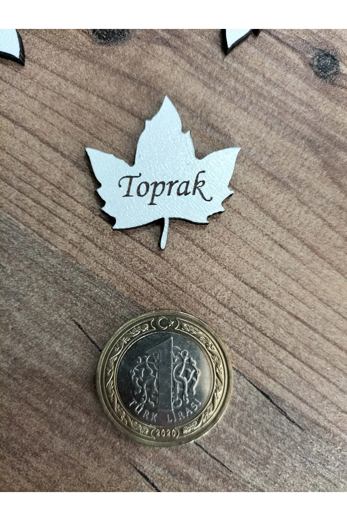 3x3 Cm Beyaz Ahşap Lazer Kesim Yaprak Figürlü Etiket Isimlik 50 A