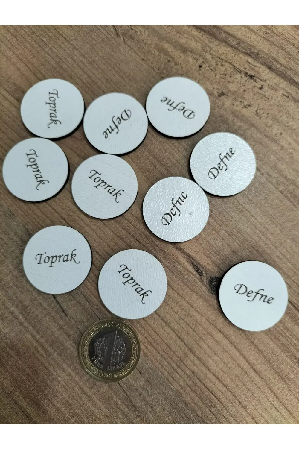 3x3 Cm Beyaz Ahşap Lazer Kesim Yuvarlak Etiket Isimlik 50 Adet