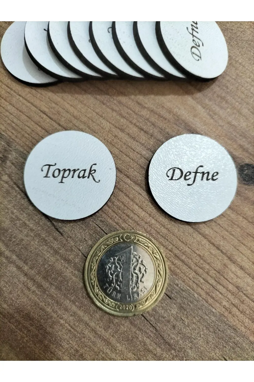 3x3 Cm Beyaz Ahşap Lazer Kesim Yuvarlak Etiket Isimlik 50 Adet