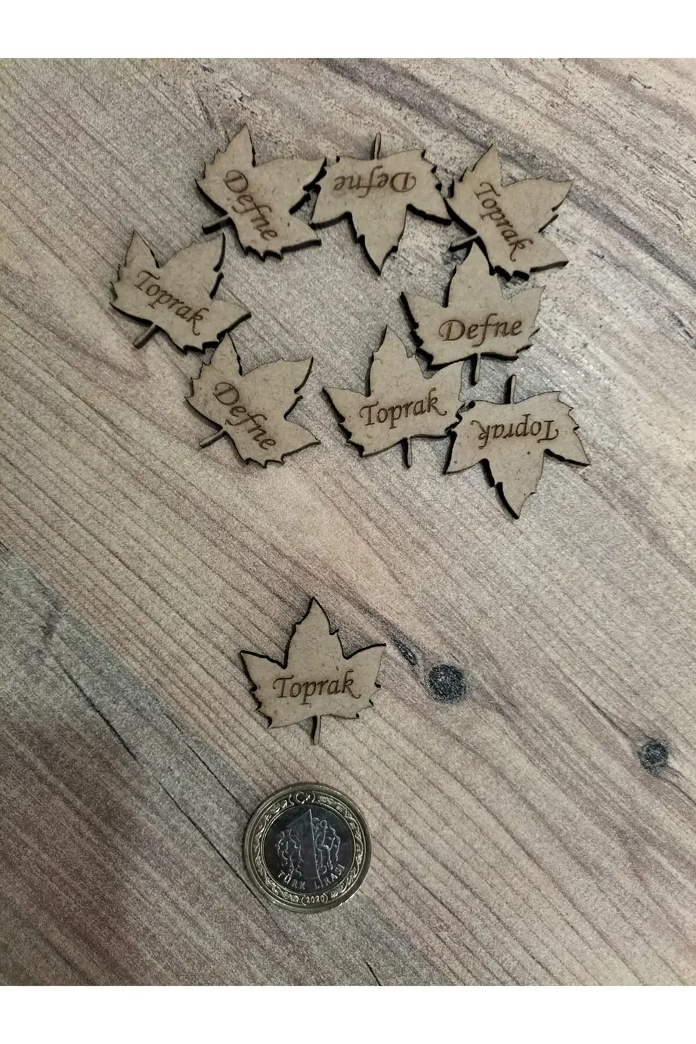 3x3 Cm Ham Ahşap Lazer Kesim Yaprak Figürlü Etiket Isimlik 50 Ade