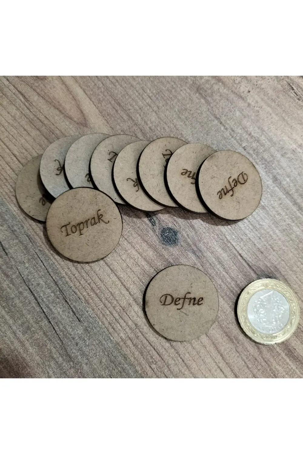 Leylaser 3X3 Cm Ham Ahşap Lazer Kesim Yuvarlak Etiket İsimlik 50 Adet