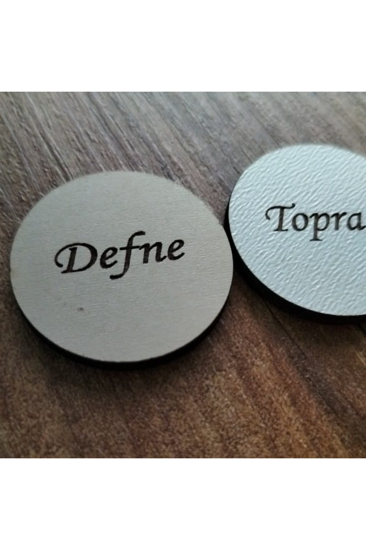 Leylaser 3X3 Cm Krem Ahşap Lazer Kesim Yuvarlak Etiket İsimlik 50 Adet