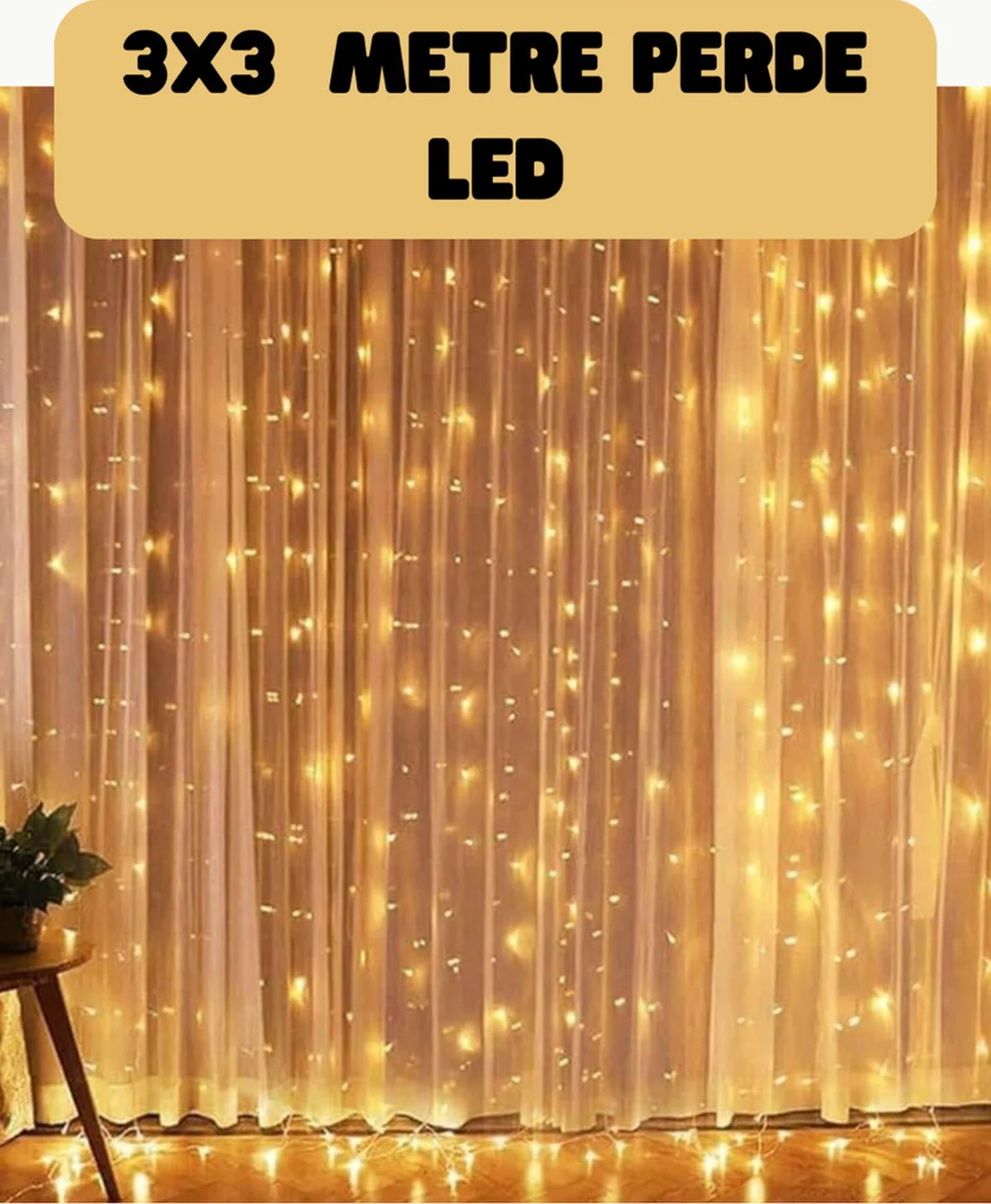 3x3 Metre Perde Led Işık Sıcak Şelale Tasarım Dekoratif Aydınlatm
