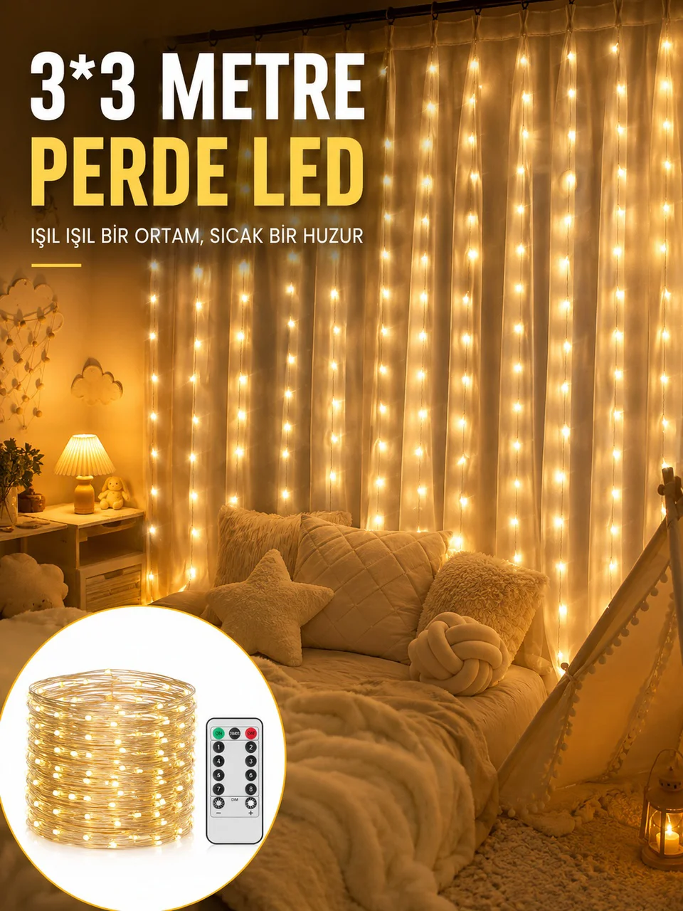 3x3 Metre Perde Led Işık Parti Ve Bahçe Dekorasyonu Yeni Nesil - Lisinya Diğer