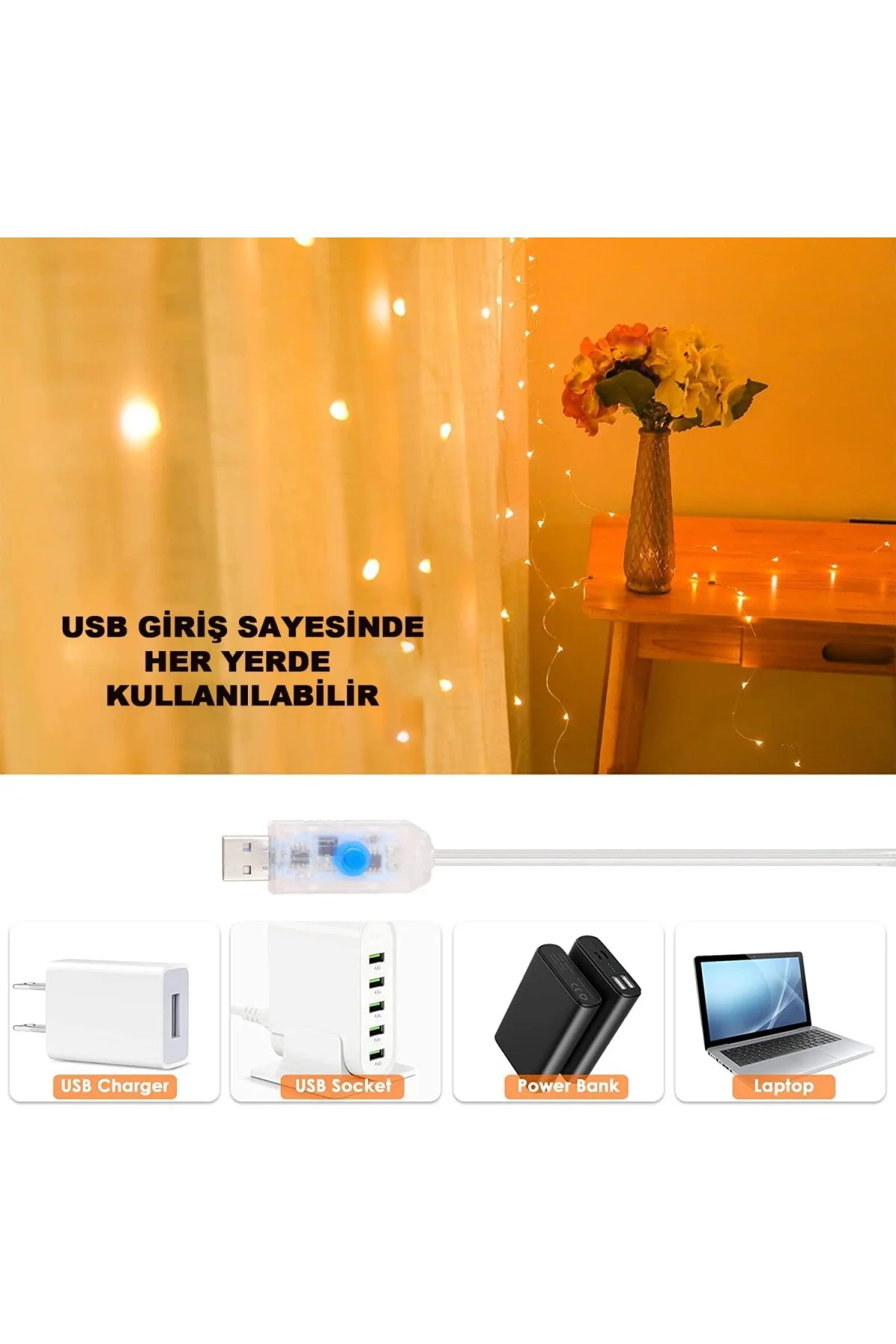 3x3 Metre Peri Led Kumandalı Perde Asma Kancalı Peri Led Yılbaşı Led Gün Işığı L