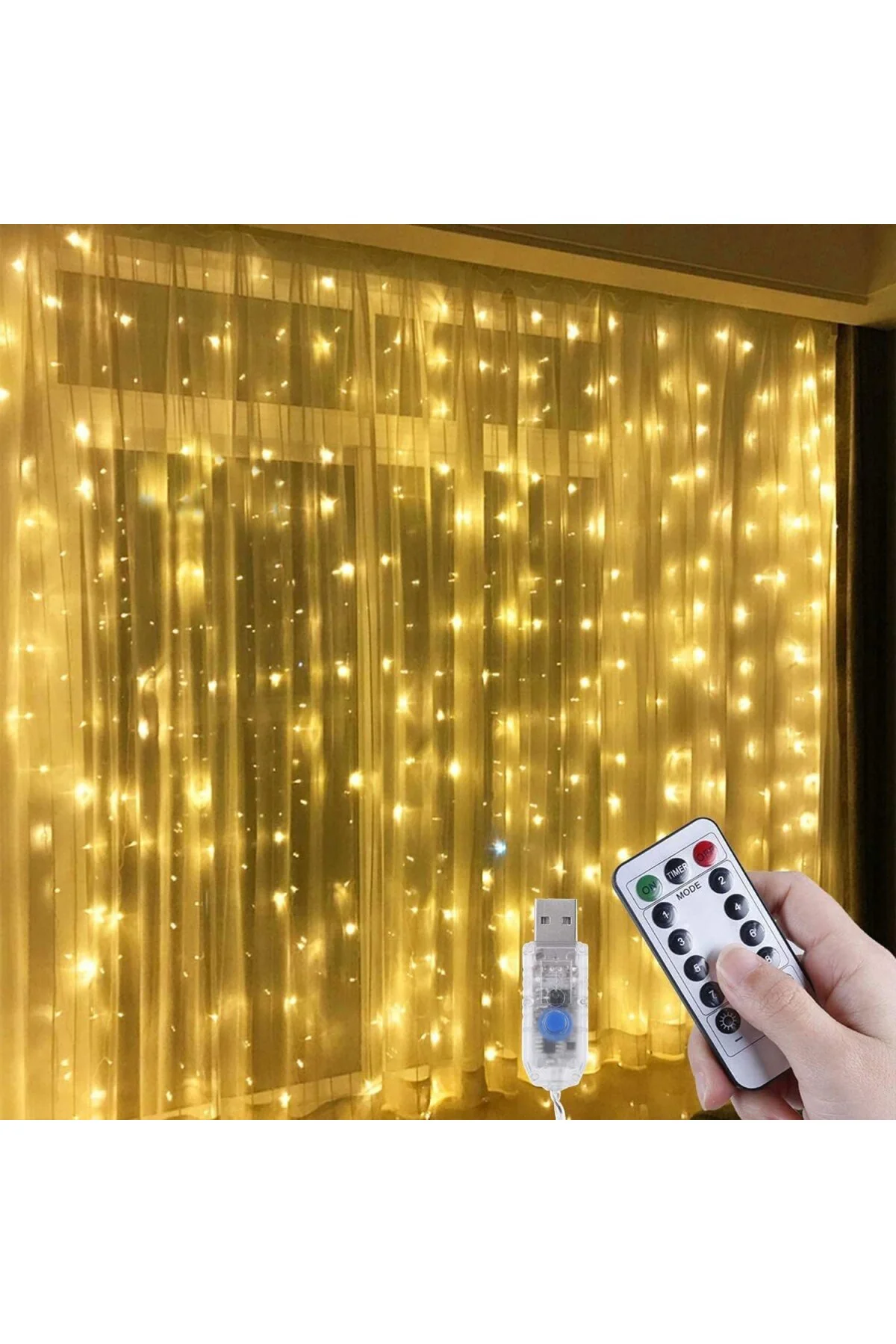 3x3 Metre Peri Led Kumandalı Perde Asma Kancalı Peri Led Yılbaşı Led Gün Işığı L