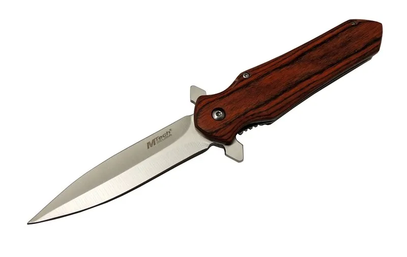 4-11 Kahverengi Kamp Çakı 21cm- Yarı Otomatik, Kemerlikli, Ahşap 