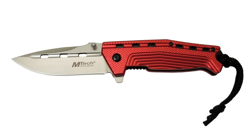 4-13-3 Kırmızı Kamp Çakı 19,5cm- Yarı Otomatik, Kemerlikli, İpli,