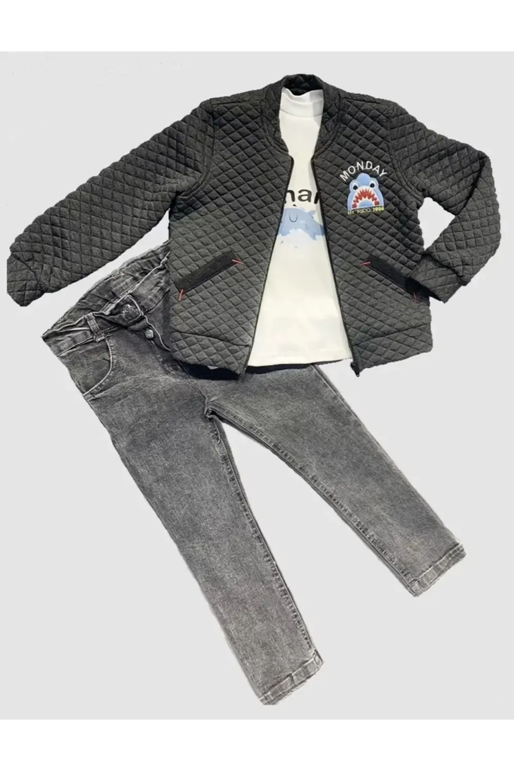 4-5-6 Yaş Kot Pantolonlu Pilot Mont Uzun Kollu Penye Sweat 3lü Er