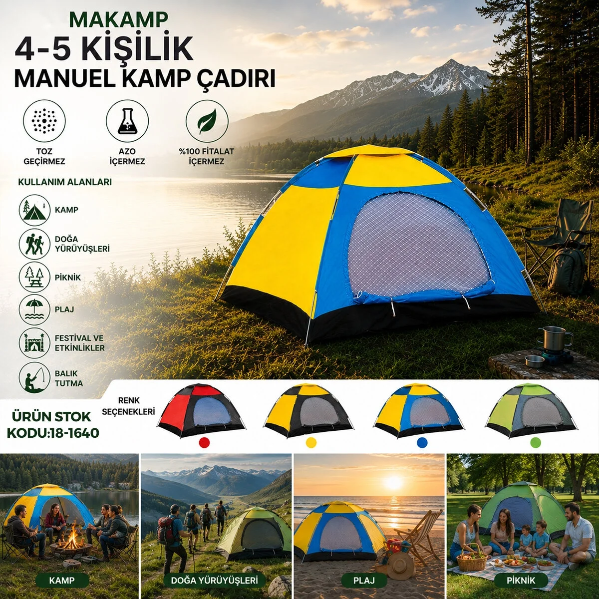 4-5 Kişilik Toz Geçirmez 200cmx200cmx135cm Manuel Kamp Çadır Herhangi Bir Renk Gönderilir Bx40 Fiyatı, Yorumları ve Özellikleri