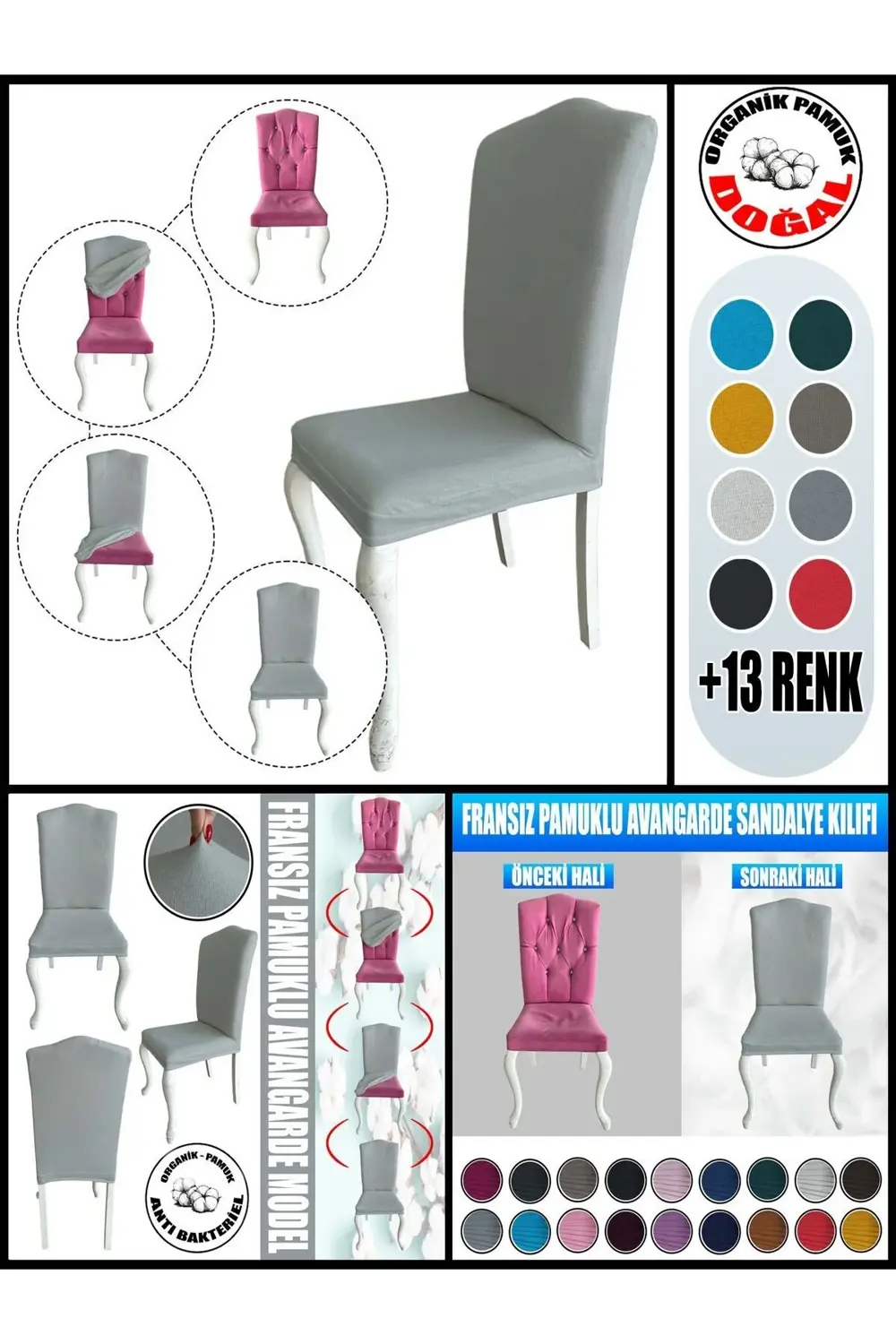 4 Adet %100 Pamuklu Fransız Kumaş Avangarde Model Sandalye Kılıfı