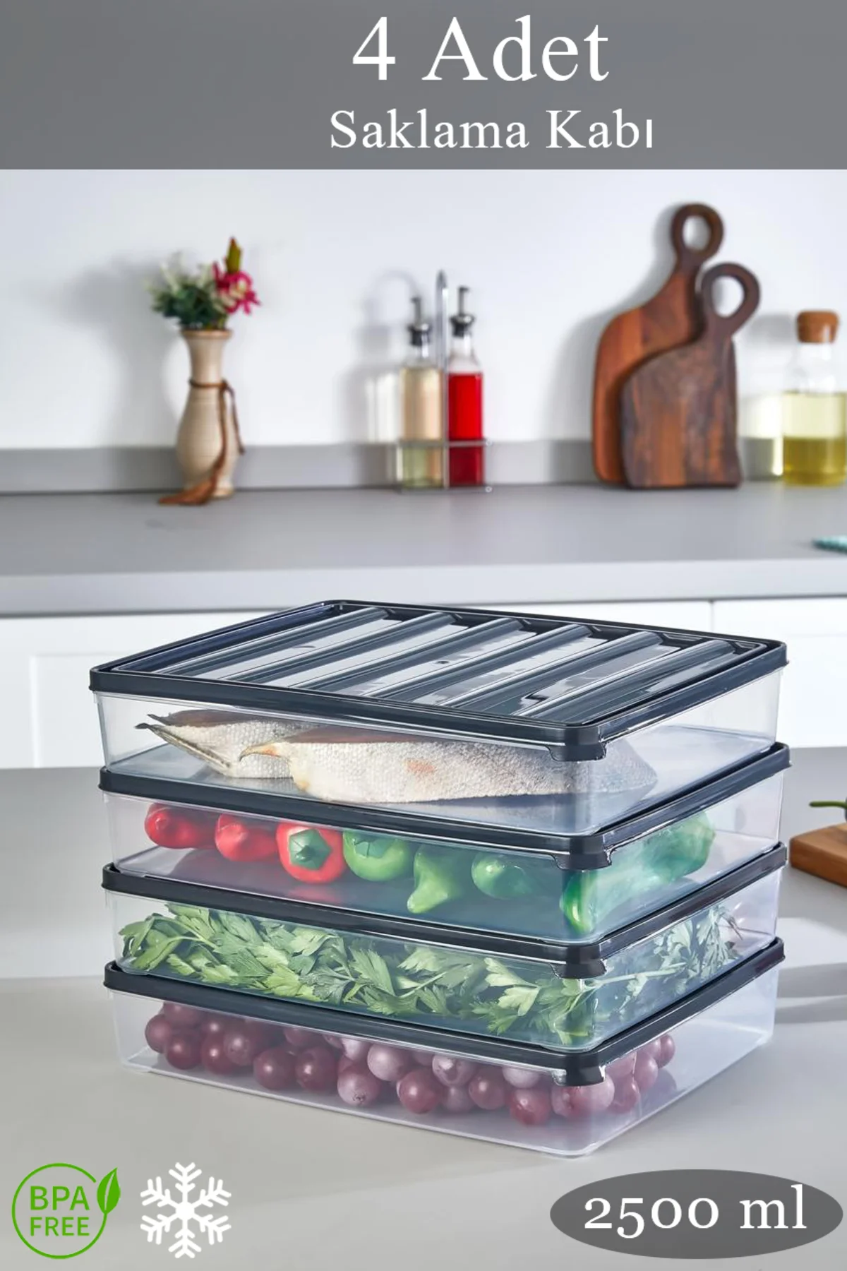 4 adet 2500 ml difriz buzdolabı saklama kabı buzdolabı düzenleyic