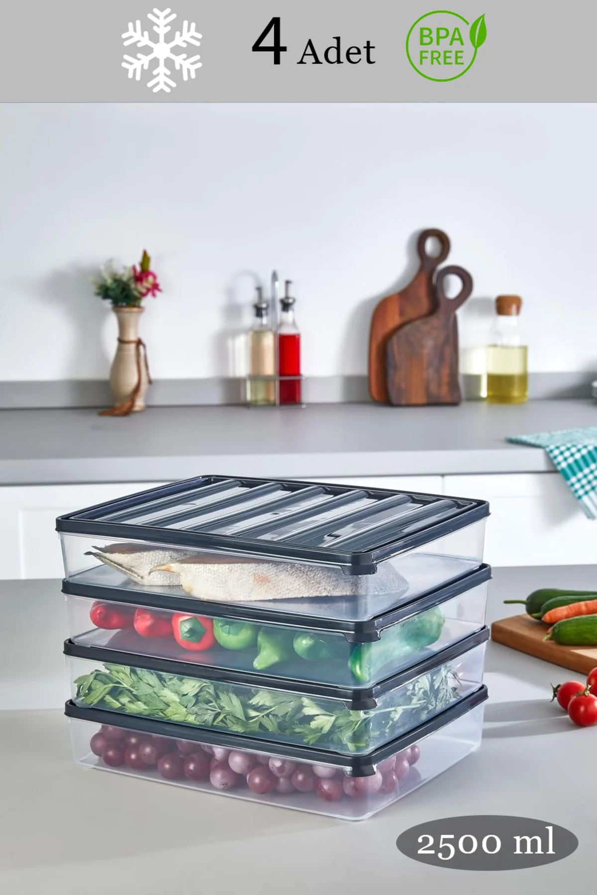 4 adet 2500 ml difriz buzdolabı saklama kabı buzdolabı düzenleyic