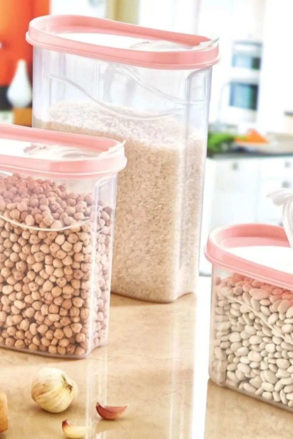 4 Adet 4 Lt Erzak Kabı, Pratik Erzak Saklama Kabı Kapaklı Ölçekli